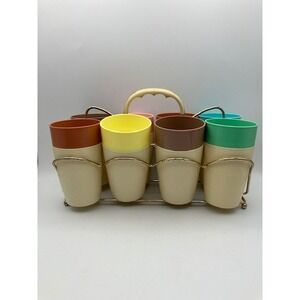 Mid Century Modern Thermo-Temp Raffiaware Tumblers&Caddy‎  Mallory Rand 9 Piece